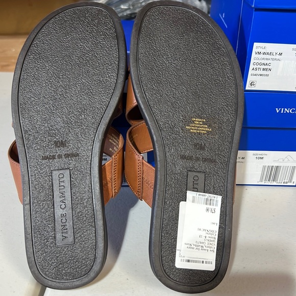 Vince Camuto Men’s COGNAC Waely Criss Cross Leather Upper Slide Sandal NEW NIB - Picture 11 of 16